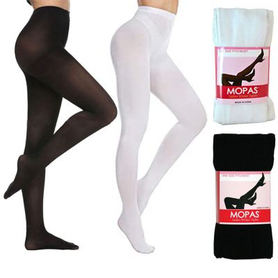 2 Pc Ladies White Black Winter Tights Stockings Footed Dance Pantyhose One Size